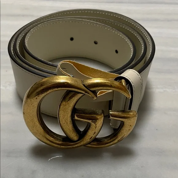 Gucci Cream Belt with Gold GG Buckle Gucci Cream/Light Gold GG Supreme Coated Canvas Buckle Belt  main image 2